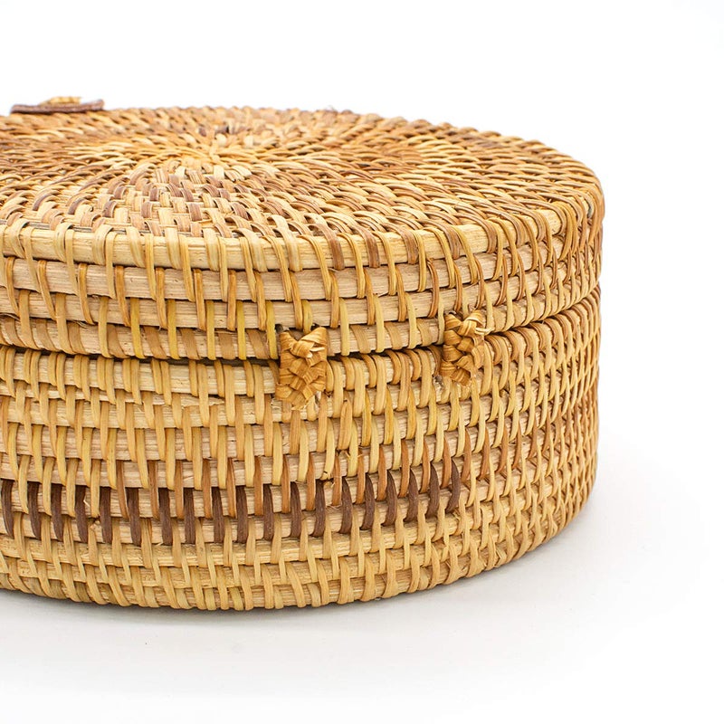 OUTLEYNY Handwoven Round Rattan Straw Beach Bag for Women â€“ Adjustable Crossbody & Shoulder Bag with Leather Strap, Boho Chic Summer Accessory - Image 4
